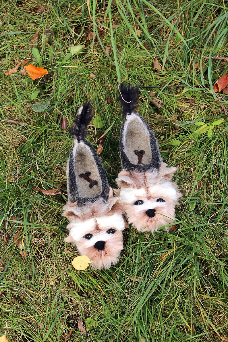 Yorkshire Terrier custom felted dog slippers, personalized, wool, mini dog toy shoes, felt, flat slippers, home, felting, dog lovers gift image 9