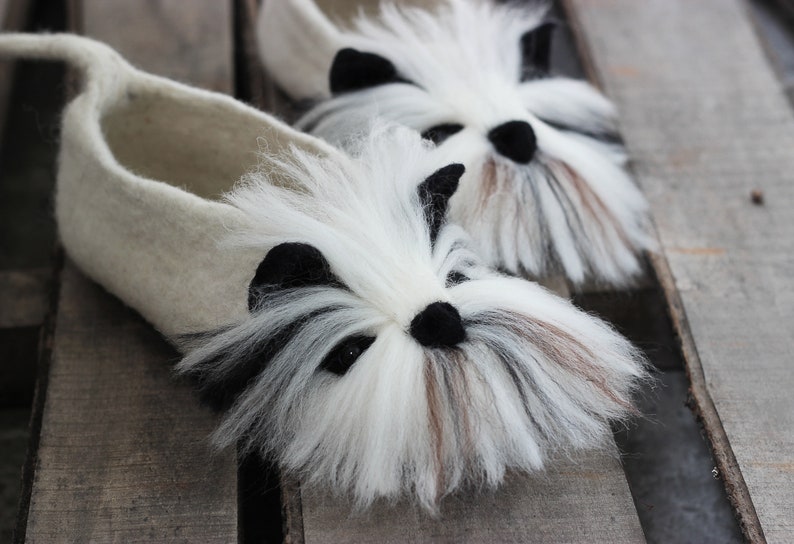 White Yorkshire Terrier Custom Felted York Dog Slippers | Etsy