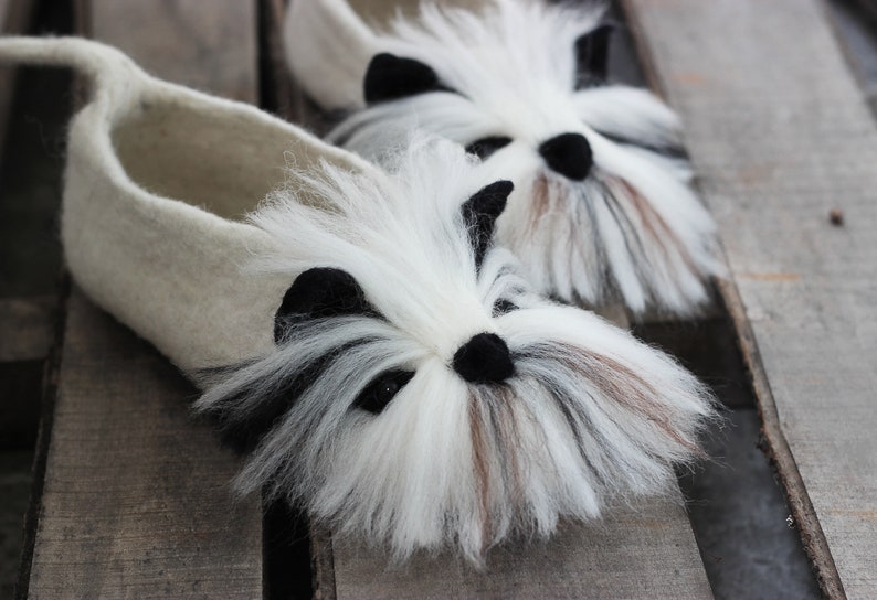 White Yorkshire Terrier Custom Felted York Dog Slippers Etsy