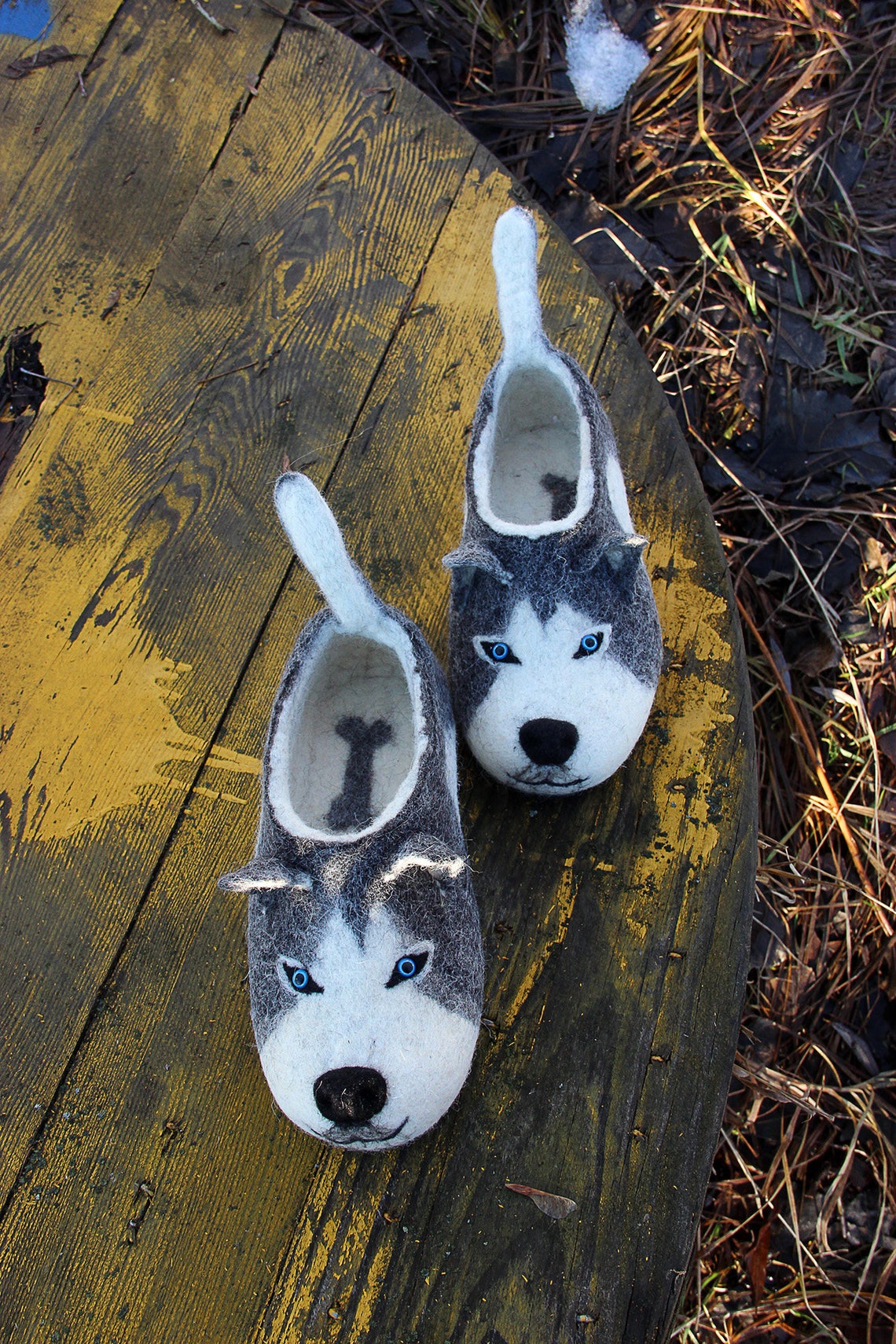 Dogs Husky Slippers Malamute Handmade Eco Wool Flat | Etsy