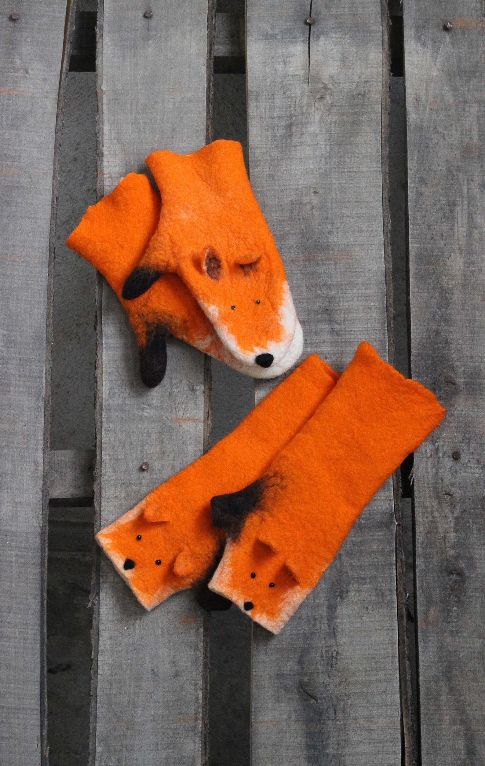 Fox Felted Mittens All Season Natural Felted Wool Womens - Etsy