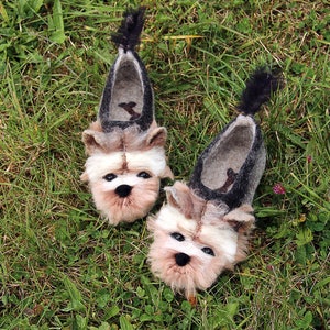 Yorkshire Terrier custom felted dog slippers, personalized, wool, mini dog toy shoes, felt, flat slippers, home, felting, dog lovers gift image 3