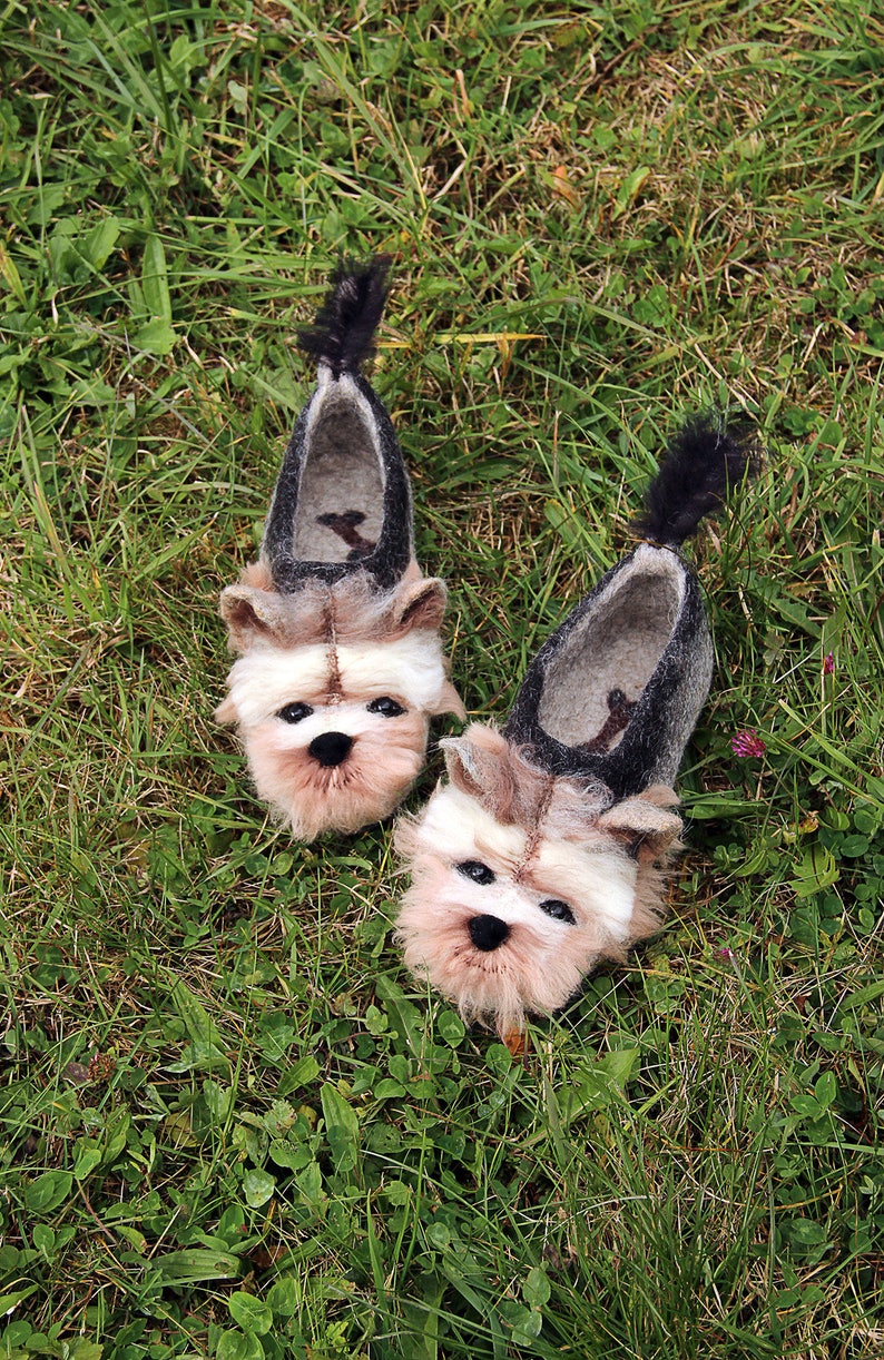 Yorkshire Terrier custom felted dog slippers, personalized, wool, mini dog toy shoes, felt, flat slippers, home, felting, dog lovers gift image 3