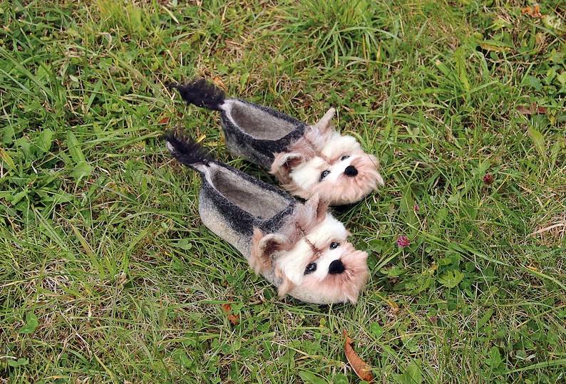 Yorkshire Terrier custom felted dog slippers, personalized, wool, mini dog toy shoes, felt, flat slippers, home, felting, dog lovers gift image 4