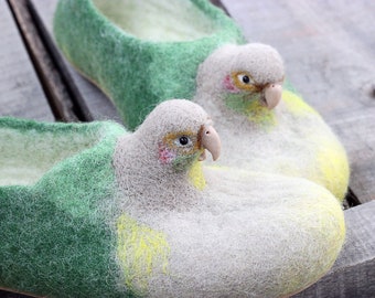Conure Bird Custom Slippers Eco Wool Flat Shoes Natural Felting