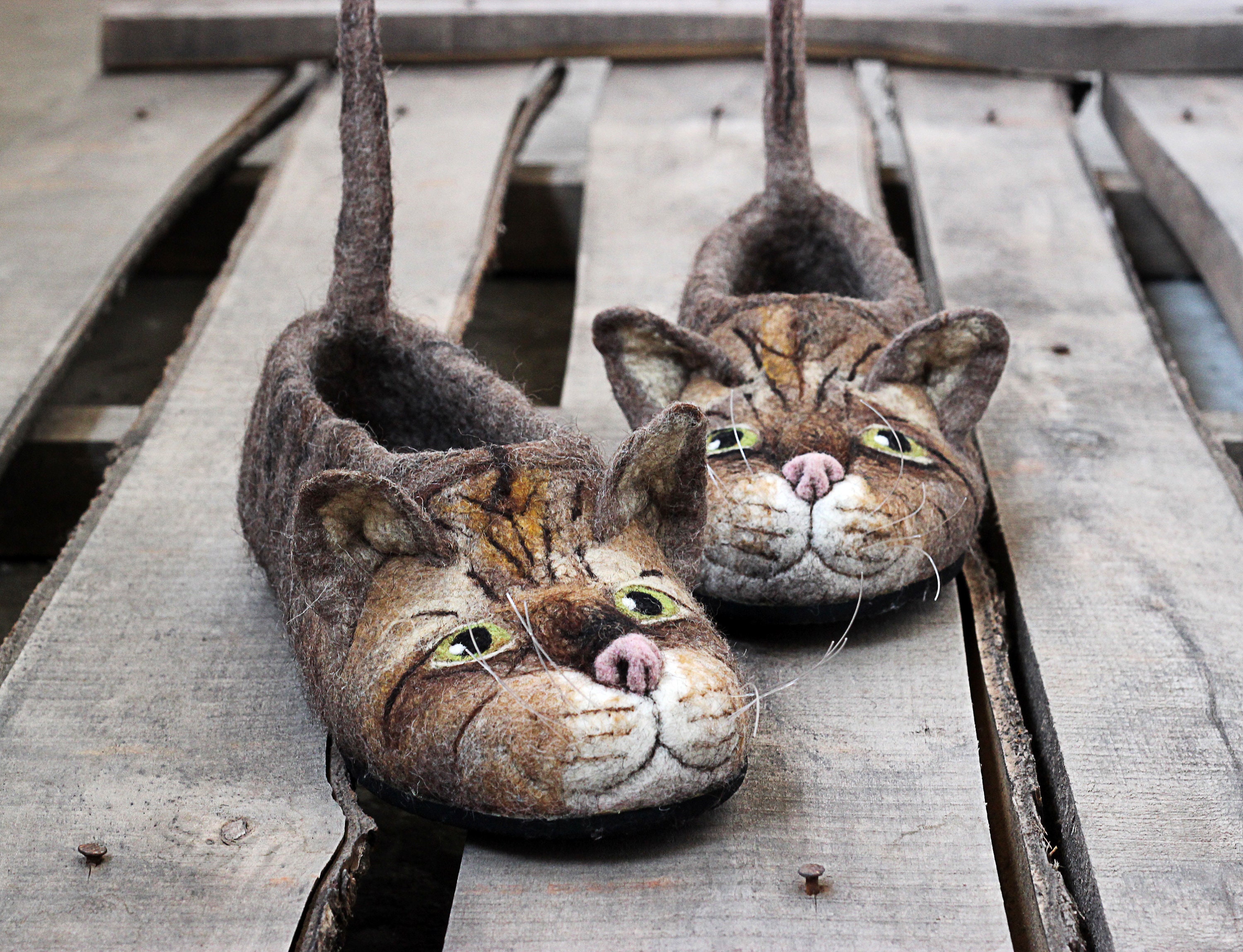 Photo realistic Tabby Cat Slippers Mackerel Stripped Wild Cats Custom Handmade Animals Shoes Felted Wool Personalized Gift by Photo Etsy Canada