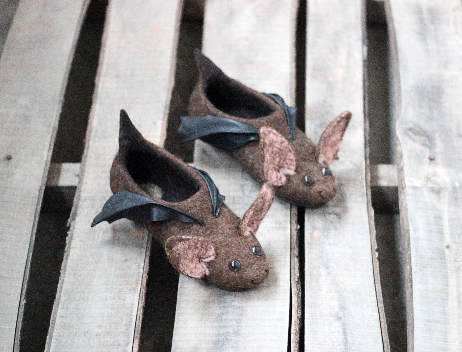 Bat Exclusive Slippers Bats Wool Flat Shoes Natural Etsy