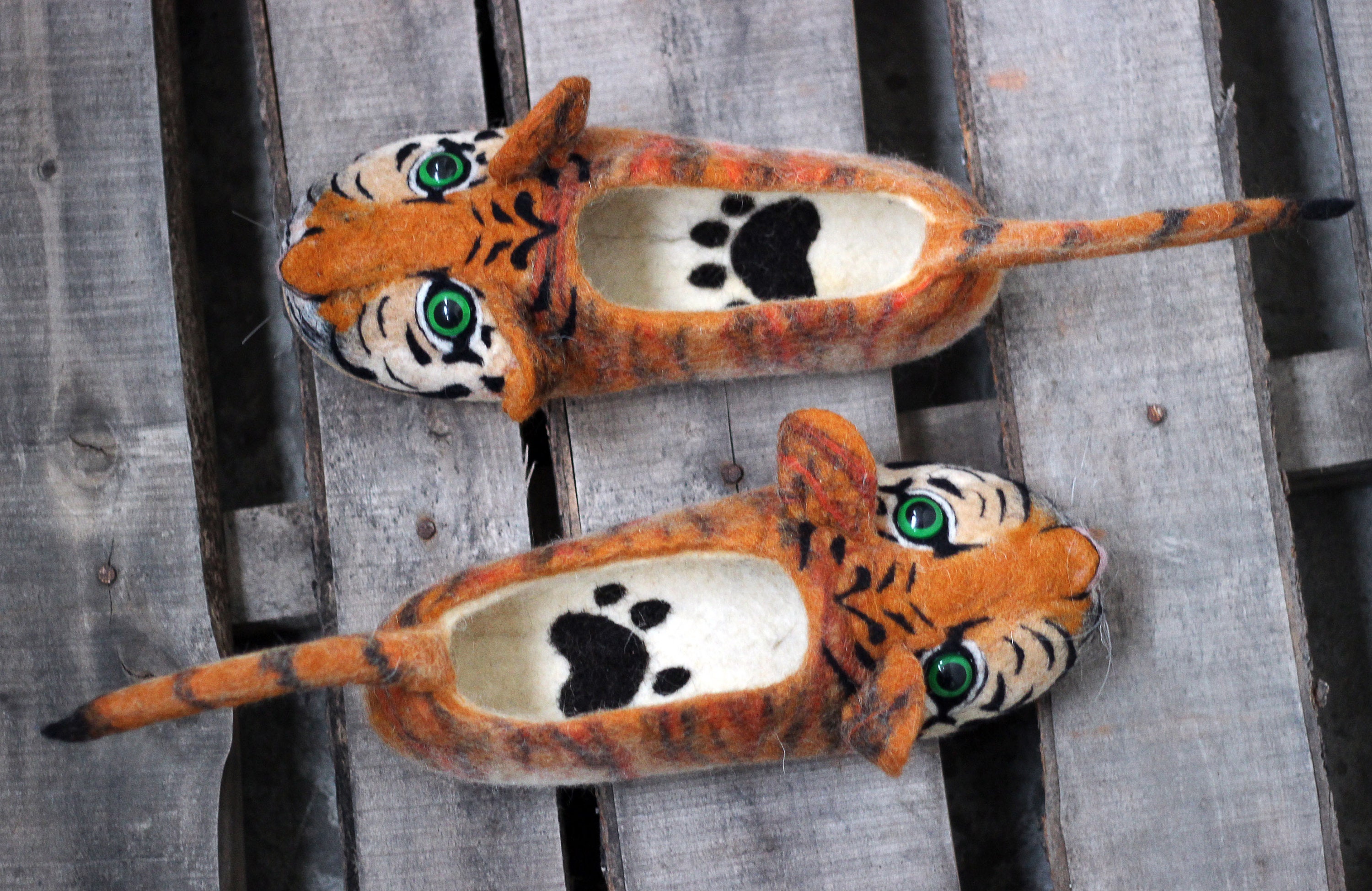 Tiger cub premium slippers tigers handmade eco wool flat Etsy