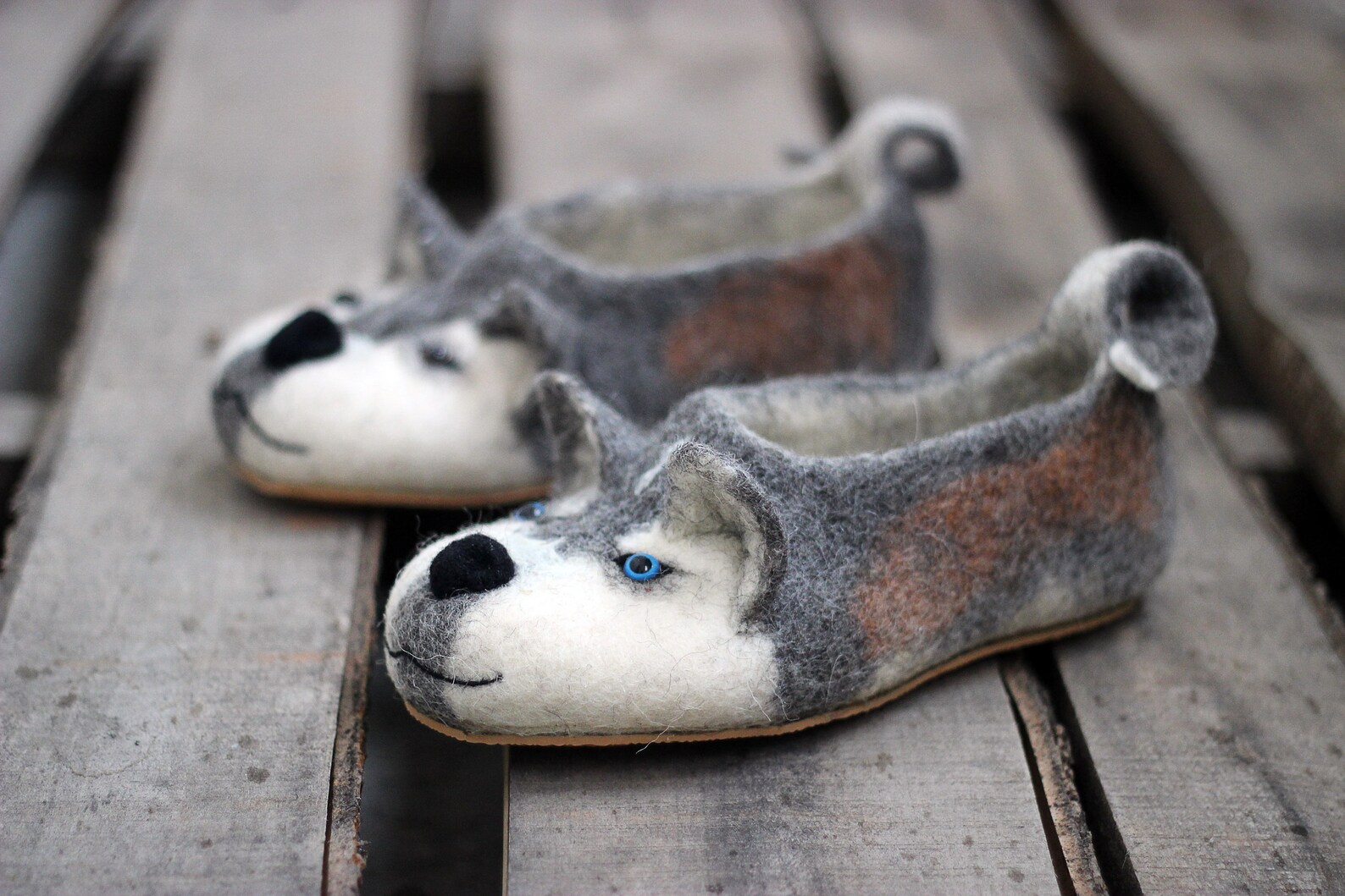 Husky Dog Slippers With Different Eyes by Photo Personalized - Etsy