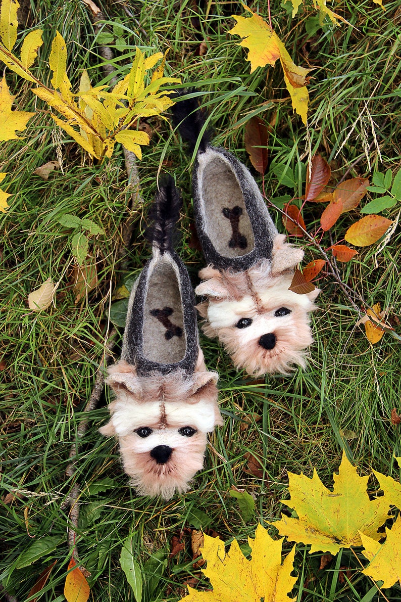 Yorkshire Terrier custom felted dog slippers, personalized, wool, mini dog toy shoes, felt, flat slippers, home, felting, dog lovers gift image 8