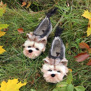 Yorkshire Terrier custom felted dog slippers, personalized, wool, mini dog toy shoes, felt, flat slippers, home, felting, dog lovers gift image 6