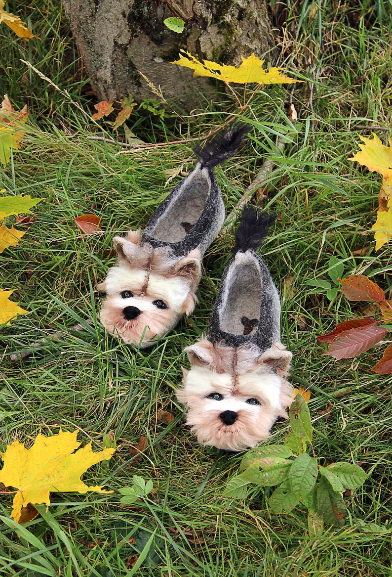 Yorkshire Terrier custom felted dog slippers, personalized, wool, mini dog toy shoes, felt, flat slippers, home, felting, dog lovers gift image 6