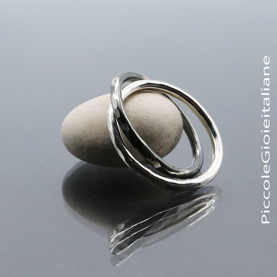 Anello intrecciato argento 925, Fede incrociata, Anello ossidato, Anello doppio, Anello martellato, Anello fede, Anello bicolore