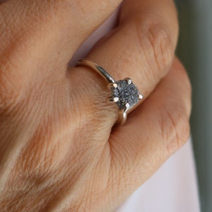 Alternative engagement ring, Natural gray rough diamond ring, 925 silver ring, Handcrafted ring, Contemporary ring
