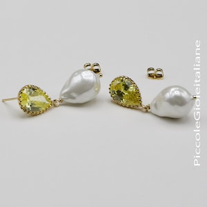 Earrings Pearl Baroque Earrings Craft Earrings Bride Earrings with zirconia Elegant Earrings Earrings Ceremony Golden Earrings