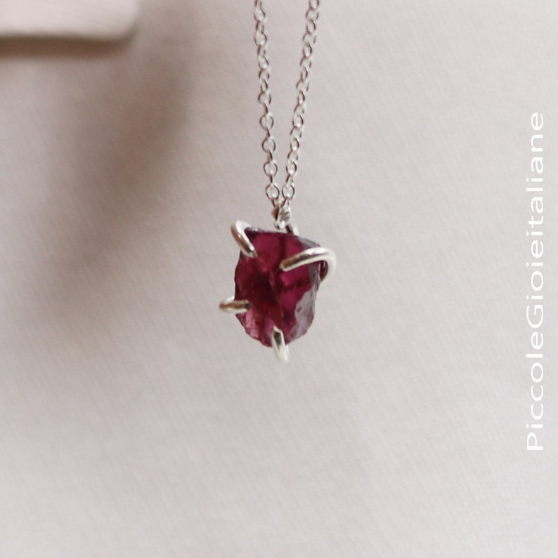 Collana In Argento 835 Con Granato Rosso E Brillanti - Occasion - Parfaite