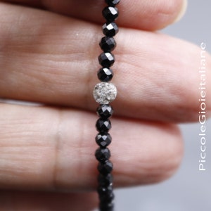 Bracciale spinello nero e diamante, Bracciale argento 925, Bracciale diamante grezzo, Bracciale pietre preziose, Bracciale artigianale