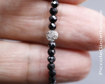 Black and diamond spinel bracelet, silver bracelet 925, rough diamond bracelet, precious stone bracelet, handcrafted bracelet