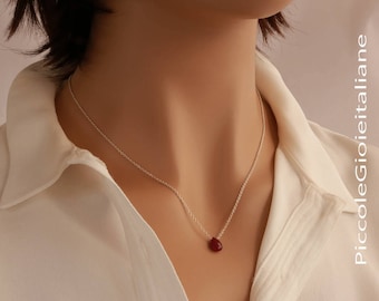 Natural ruby necklace Sterling silver necklace 925 Minimalist necklace Ruby necklace briolette Handcrafted necklace Red necklace