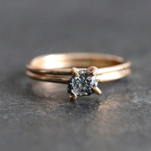 Black raw diamond ring 14k gold filled ring Gold ring Raw stone ring Handcrafted ring Alternative engagement ring