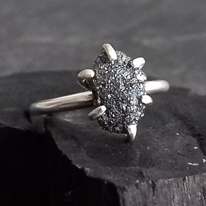Natural Black Rough Diamond Ring, Alternative Engagement Ring, 925 Silver Ring, Handcrafted Ring, Contemporary Ring