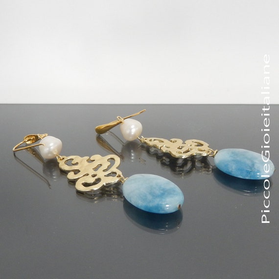 Orecchini Lunghi In Argento 925 Con Perle E Catena | Design Etnico Cinese | Per Donna