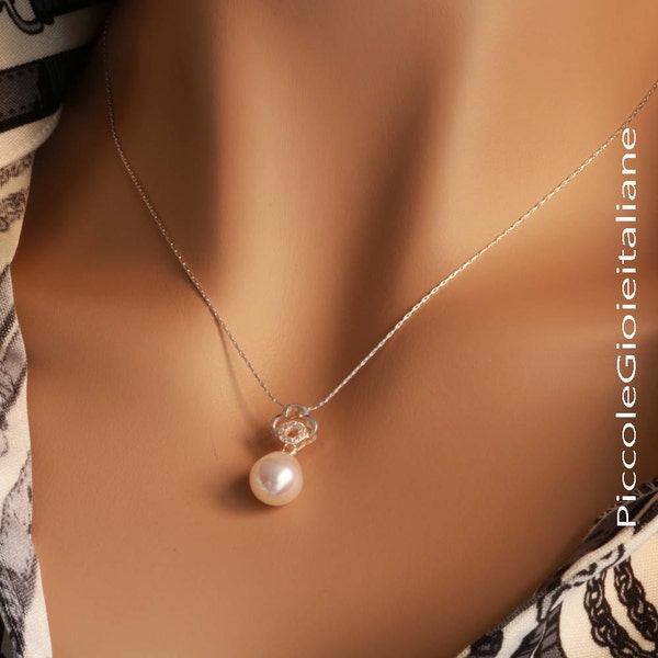 Silver necklace 925 with pearl cultivated grade AAA pearl necklace in silver 925 round neck wedding necklace white pearl handmade necklace