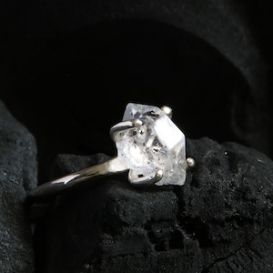 Natural Herkimer Diamond Ring, Raw Herkimer Ring, 925 Silver Ring, Rough Stone Ring, Minimal Ring, Handmade Ring