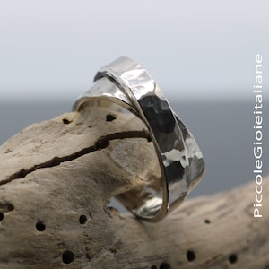 Silver Ring 925, Band Ring, Double Ring, Handmade Ring, Hammered Ring, Overlapping Ring, Italian Crafts Ring