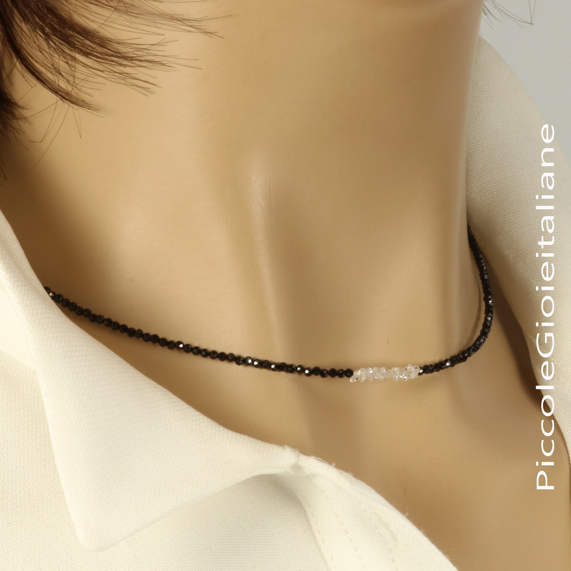 Collane Di Perline Di Spinello Nero Naturale Sfaccettato Rotondo - Foto 8