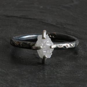 Sparkling White Raw Diamond Ring 925 Silver Ring Engagement Ring Natural Raw Diamond Ring Handcrafted Ring