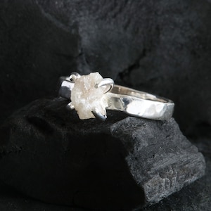 Engagement Ring, Diamond Ring, White Diamond Ring, 925 Silver Ring, Handmade Ring, Rough Diamond and Silver