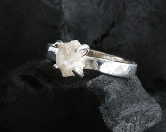 Engagement Ring, Diamond Ring, White Diamond Ring, 925 Silver Ring, Handmade Ring, Rough Diamond and Silver