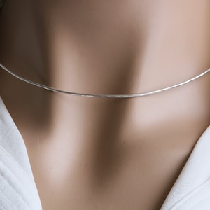 Peut inclure: Un collier ras de cou fin en argent sur un mannequin.