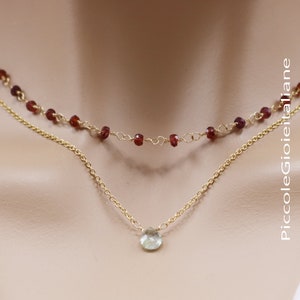 Double rosary necklace Ruby and tourmaline necklace 14K gold filled necklace Rosary necklace with rubies Minimal necklace Briolette necklace