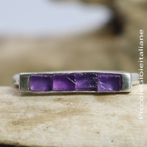 925 Silberring, umhüllter Amethyst-Ring, grober Steinring, handgefertigter Ring, Halbedel-Edelsteinring, Amethyst-Ring mit Bar