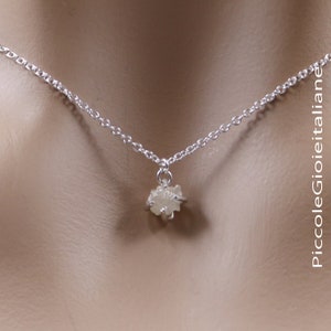 Silver necklace925 and rough diamond, Lone diamond necklace, white diamond necklace, white rough diamond, silver necklace925