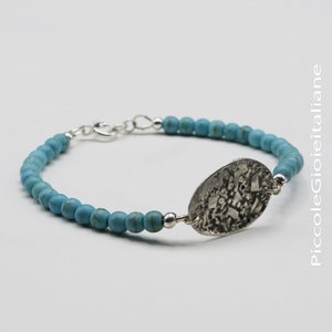 Turquoise and 925 silver bracelet, boho bracelet, beaded bracelet, unisex bracelet, dog tag bracelet