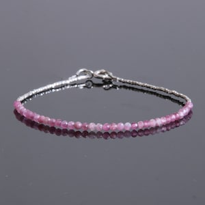 Pink and silver tourmaline bracelet Delicate bracelet Hard stones Bracelet Handmade bracelet Women&#39;s bracelet Minimal bracelet