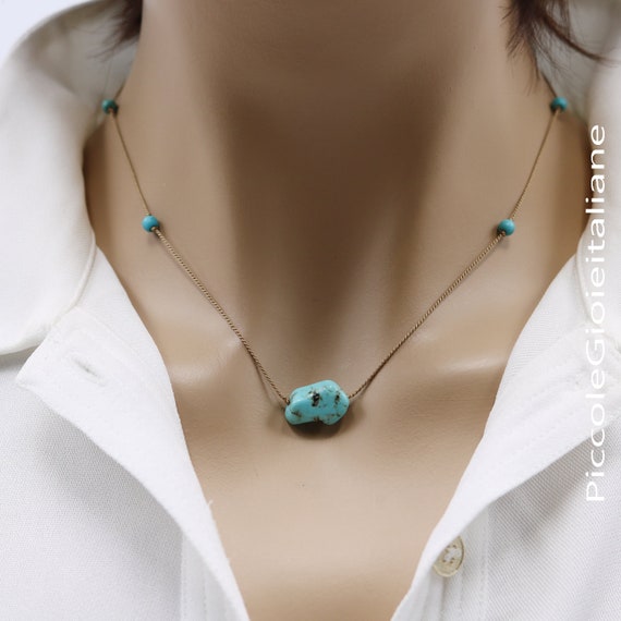 Collar turquesa collar de hilo seda collar de piedra - Etsy España