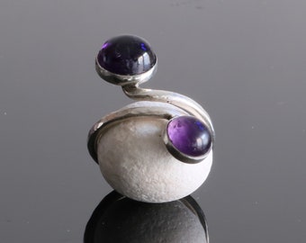 Amethyst Ring Sterling Silver Ring 925 Purple Ring Ring Contrarie Ring Ring Stones Ring Cabochon Purple Amethyst Handmade Ring