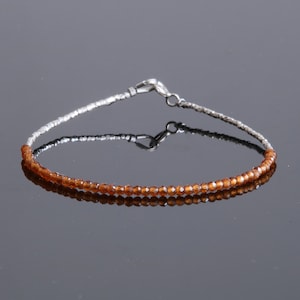 Hessonite garnet bracelet and silver Pure silver bracelet Hard stone bracelet Craft bracelet Minimal bracelet Women&#39;s bracelet