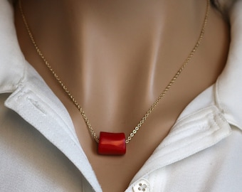 Coral necklace and gold filled 14k Coral necklace bamboo red Handcrafted necklace Minimal necklace Gold necklace and red coral