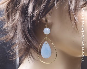 Gemstone Earrings Gold Earrings agate earrings handcrafted earrings blue earrings earrings big earrings woman