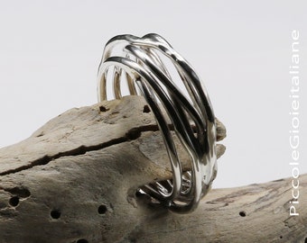 Multi-streng ring, 925 zilveren ring, handgemaakte ring, wonddraad ring, band ring, gehamerde ring, meerlaagse ring