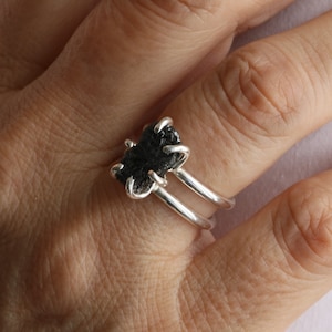 Alternate engagement ring, Natural black rough diamond ring, 925 silver ring, Handcrafted ring, Contemporary ring