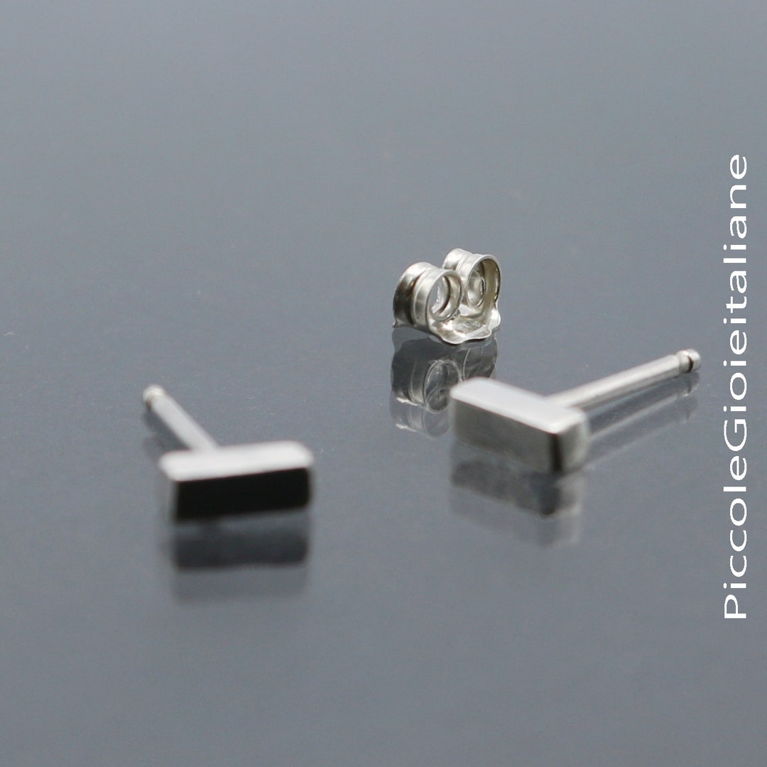 Orecchini A Bottone A Barra Piccola In Argento Sterling - Foto 7