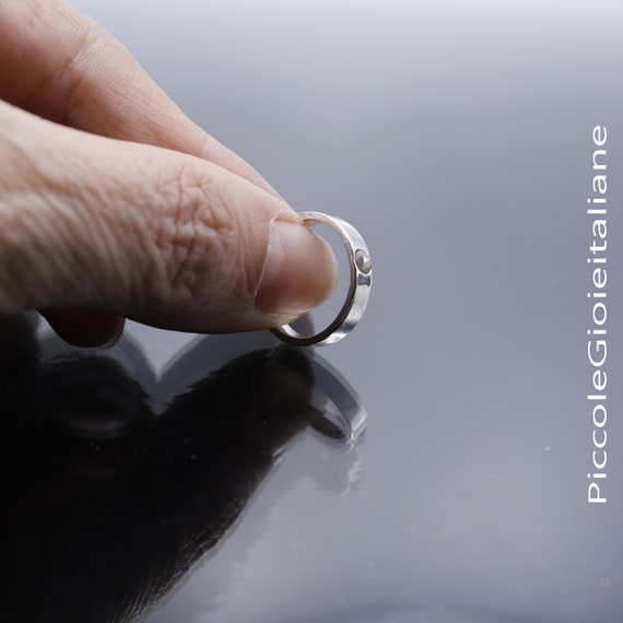 Anello fedina fede in argento 925 con diamante naturale incastonato uomo donna