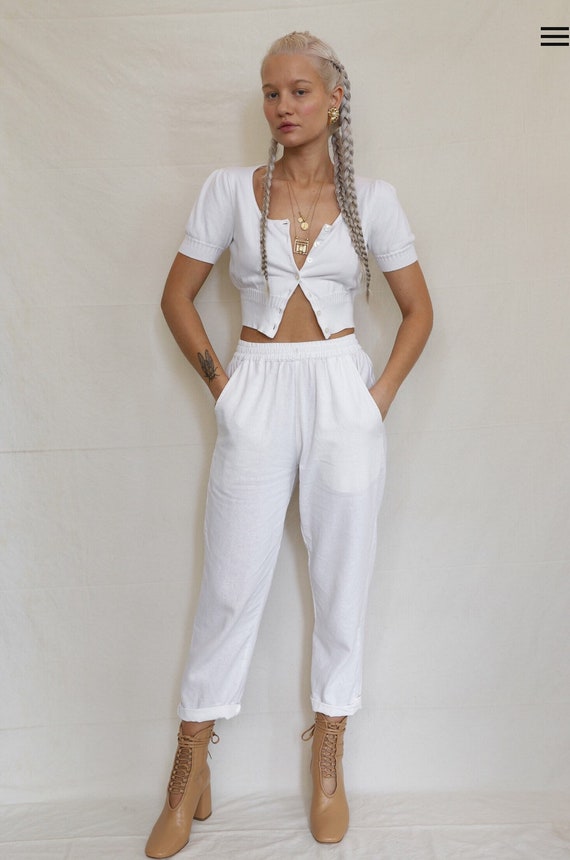 high waisted white linen pants
