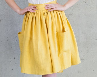 1950s Skirt, Wrap Around Skirt, Wrap Skirt Linen Tie Skirt, Prairie Skirt, Cottagecore Skirt with Pockets, High Waist Swing Skirt - Grethel